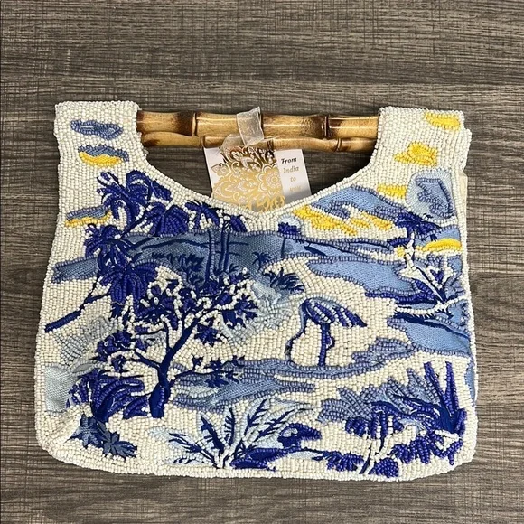 From India To You | Beaded Tropical Handbag w/ Bamboo Handle - Picture 1 of 11